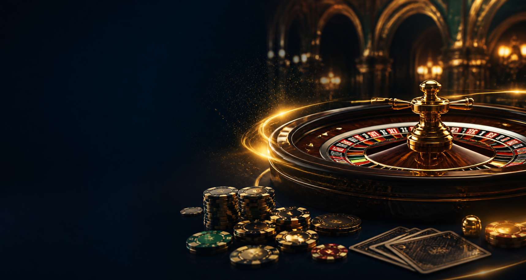 Golden roulette wheel in a refined casino setting
